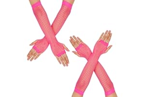 Yolev 2 Pairs Fingerless Fishnet Gloves Long Fishnet Mesh Fingerless Gloves 80s 90s Party Cosplay Costume Accessories