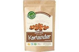‎EAT WELL PREMIUM FOODS Eat Well Koriander Samen - 500 g Packung | Samen-Set zum Kochen und Backen | Koriander Ganz | Pflanzen Samen | 100% Natürlich und Vegan | Im Wiederverschließbarem Aromabeutel