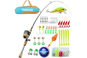 Sougayilang Canne à pêche télescopique portable et moulinet Spincast pour enfants, avec leurres de pêche, sac de pêche pour jeunes filles et garçons voyageant