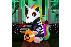 Joiedomi 5 FT Tall Halloween Inflatable Sitting Skeleton Unicorn Inflatable Yard Decoration with Build-in LEDs Blow Up Inflatables for Halloween Party Indoor, Outdoor, Yard, Garden, Lawn Decorations