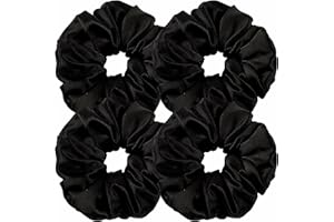 LANG HORN LangHorn Extra Large Hair Scrunchies, Soft Silky Satin Elastic Soft Hair Ties Scrunchy Hair Bands Ponytail Women Girls Lady Children (Set of 4 Extra Large Black)