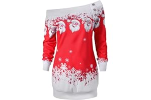 CHARMMA Damen Weihnachten Pullover Langarmshirt Santa Claus und Schnee Druck Sweatshirt