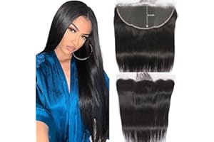 DUAUJUIU 13x6 Frontal Closure Ear to Ear 16 Inch Straight Deep Part HD Transparent Lace Frontal Human Hair Lace Closures Natural Black with Baby Hair