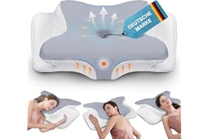 botatio Memory Foam Kissen Ergonomisches Nackenkissen Kopfkissen, Memory Foam Pillow Kopfkissen für Seiten, Orthopädisches Kissen Rücken & Bauchschläfer zur Verbesserung 62x41x13/11 cm, Grau-Weiß