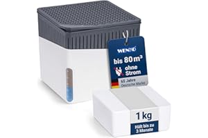 WENKO Raumentfeuchter Mod. Cube mit 1000 g Entfeuchter Granulat, für Räume bis 80 m³, beugt Schimmel und Gerüchen vor, ohne Strom, geräuschlos, nachfüllbar, Weiß