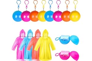 JSUOEO 8 Pack Disposable Emergency Rain Ponchos Colorful Portable Waterproof Raincoats with Keychain Hook Adult Raincoat Ball for Hiking Camping Travel Outdoor