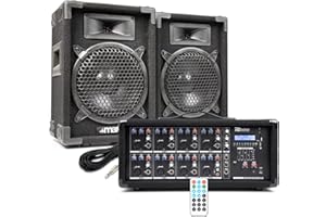 Power Dynamics Live Band PA System - Max 8" Passive Speakers with PDM-C805A 8 Channel Mixer Amplifier