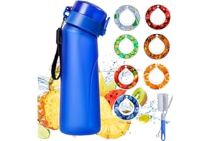 MOVSTRIKER Air Water Bottle with Flavour Pods, 750ML Air Drinking Water Bottle with 7 Flavour Pods Starter Set BPA Free & Leak Proof 0 Sugar Calorie Fruit Fragrance with 2 Brush for Gym Sports Outdoor(Blue)