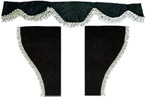 DECOART AutoCommerse - Set di 3 tende mantovana in raso con nappe bianche parabrezza visiera anteriore + finestrini laterali per camion TGA TGX TGL TGM TGS serie camion HGV NERO