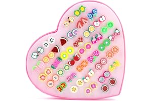 Pendientes Hipoalergénicos Set, XiXiRan 36 Pares Niños Pendientes Conjuntos, Pendientes de Fruta Linda, Con Caja y Hebilla de Goma (Estilo Aleatorio), Resina