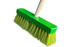 Land-Haus-Shop Kinderbesen Gartenbesen Holz Kinder Besen stabil mit Holzstiel Haushalt Garten Terasse Kinder Gartengerät Spielzeug Strassenbesen (Grün-Grün)