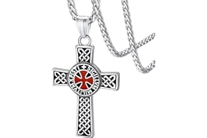 FaithHeart Knight Templar Necklace, Men's Medieval Jewellery Knights Templar Cross Pendant Necklaces Stainless Steel/Gold/Black, Talisman Amulet Gifts for Man Dad