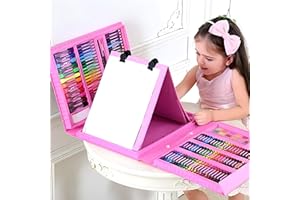 RLS 208pc Deluxe Quality Portable Pink Colouring Art Set in case with Colouring Pencils Painting Set for Boys and Girls
