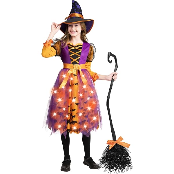Hallojojo Mädchen Hexenkostüm Set - Lila Kleid Mit Hut & Gürtel, Für Halloween & Karneval, Größen 3-9 Jahre