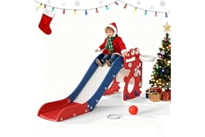 HELANGEL Tobogán para niños con aro de Baloncesto, Tobogán temático de Dinosaurio, Parque Infantil Interior y Exterior, Kit de Juego de Escalada Independiente con tobogán para bebés (Rojo)