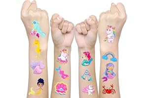 Clundoo Tymczasowe tatuaże dla dzieci, 30 arkuszy fałszywych tatuaży dla dziewczynek chłopców z 20 arkuszami jednorożca i 10 arkuszami syrenki, gadżety zabawki dla dziewczynek dzieci dorosłych na