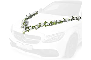 ‎FAIRYTALE WEDDING Fairytale Wedding © Autoschmuck Hochzeit mit 24 wunderschönen Seidenblumen - 2 X 180cm Hochzeitsdeko Auto inkl. 4 Autoschleifen für Türgriffe - Autodeko Hochzeit mit 12 extrastarken Saugnäpfen