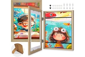 OOCOME 2Pack Kinder Kunstrahmen, Holzkunstwerk Display Bilderrahmen, Frontöffnung A4 Fotorahmen für 100 Bilder, Ausstellen oder Aufhängen Kinder Kunst Gemälde (Holzfarbe)