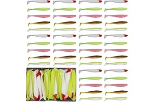 Funzhan 50 Stück Angeln Plastik Gummifische Set Wobbler Kunstköder Schwimmköder Paddelschwanz Hering Köder Tragbare Box Bewährte Farben Gummiköder zum Raubfisch Zander Forelle Barsch