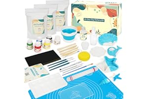‎OSTWOLKE OSTWOLKE Töpferset für Zuhause für Anfänger - Lufttrocknend. Keramik Bemalen Set für Erwachsene, Töpfern Zuhause ohne Brennen - Air Dry Clay, Ton Set mit Werkzeugen, Acrylfarbe, Anleitung, Glanzlack