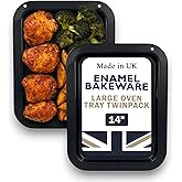 Set of 2 x Large 36cm Vitreous Enamel Oven Roasting Baking Trays - UK Made