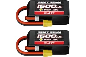Hilldow M10 RC Battery 4S LiPo Batería 14.8V 120C 1600mAh con Conector XT60, 2 Pack Lipo Batería Recargable para RC Avión UAV Drone FPV