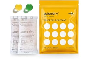Wisedry Lot de 4 sachets de gel de silice de qualité alimentaire pour micro-ondes, indicateur d'humidité et réutilisables pour vêtements, aliments, boîtes de rangement