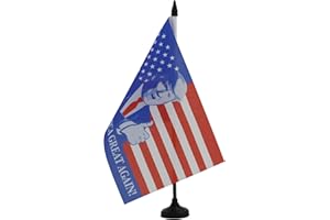 AZ FLAG Donald Trump Making America Great Table Flag 5'' x 8'' - US Trump president Office Decoration 100% Polyester 21 x 14 cm - Mini Desk Flag with Pole and Black Plastic Base