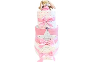 RUSTIC ROBIN New Baby Gifts for New Born Baby Gift Set 3 Tier Nappy Cake Baby Gift Hamper Present for Baby Showers & New Parent Gifts Guess How Much I Love You (Girl)