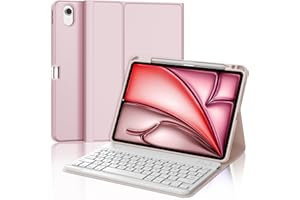 JADEMALL Coque Clavier iPad Air 11 Pouces M2/M3 2025, AZERTY Français Clavier Bluetooth Magnétique Détachable avec Fente pour Stylo pour iPad Air 11 M2/M3 2024/2025, Rose