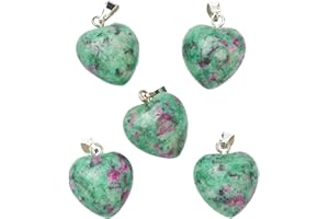 BEEFLYING 10 Pcs Natural Gemstone Heart Pendant Charms Ruby in Zoisite Charms Healing Stone Pendants for Jewelry Making Crafts Supplies