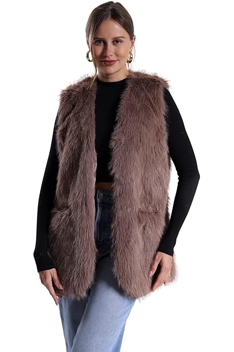 Fur Shein Brown Vest Waist Coat Women SHEIN Essnce Drop Shoulder