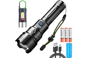 ASORT LED Torch 40,000 Lumens, Extremely Bright Type-C Rechargeable Torches, Zoomable 6 Modes IPX67 Waterproof Torch for Camping, Hiking or Night Sports (with Children's Torch)