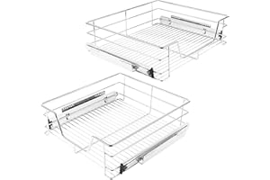 Yizhe 2xOrganizadores de cajones,Inserto con baldas para Muebles Altos Maxi, Dimensiones con rieles,cajón telescópico con Superficie de Almacenamiento, 60cm (Cromado),57 * 14 * 44cm