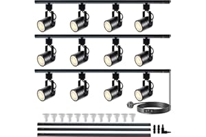 BRAVSEKAI LED Track Lighting Heads Kit, 12-Light Dimmable GU10 Track Lights Heads with 3 * 1.5m H Type Track Light Rails 3000K Warm White Ceiling Spotlight Fixture Replaceable GU10 LED Bulbs for Home
