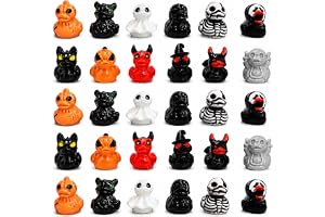ZhouWei 36 stycken halloween mini anka figur, skrämmande tema | Minifigur i harts, ankor, olika mönster, särskilt spökdemoner och skelett, halloween trädgårdsdekorationer