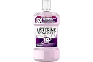 Listerine Total Care Milder Taste (Zero Alcohol) Antibacterial Mouthwash (500ml), Caring and Cleansing Mouthwash to Freshen Breath with 10-in-1 Benefits