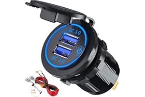 GEMCOO QC3.0 Presa USB per Auto Doppio USB con Interruttore Touch 12V / 24V 36W 2 Porte Caricabatteria Presa USB Impermeabile LED Indicazione