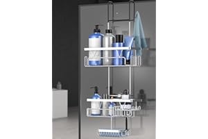 Kegii Hanging Shower Caddy - Over Door Storage Rack, Stainless Steel Organiser, No Drilling Shelf