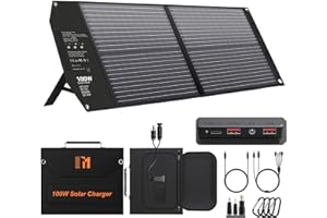 Mesuvida 100W Panneau Solaire Pliable avec 5 Ports, 24V MC4/24V DC/QC 3.0 USB-A et USB-C (PD 65W), Chargeur de Panneau Solaire Camping-Car, Stations d'alimentation