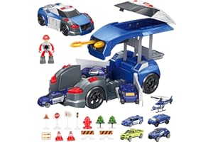 ANBY FAMILIES Transport Police Car with 4 Cars and Helicopter,Toys for Boys 3 4 5 Year Olds,Toy Cars for 2-6 Year Olds Kids Toddler Birthday Gifts