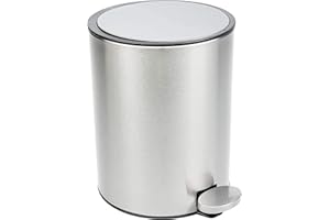 Bamodi Cubo de basura con pedal premium Pequeñas papeleras de baño, aseo u oficina - 3L - Papelera de baño de acero inoxidable con cesto extraíble - Sistema de cierre Magic Silent (Plata)