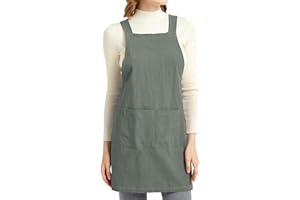 ELEZAY Cross Back Apron with Pockets Kitchen Cooking Chef Baker Criss Bib Cotton Linen Small