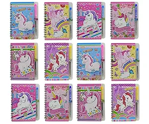 sinbug Pack of 12 Unicorn Diary with Pen for Girls Boys Kids Birthday Return Gifts Party Favors