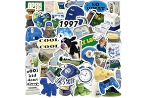 FOCRI 50PCS Cute Blue Girl Heart Ins Stickers, Realistic Aesthetic Vsco Trendy Stickers Packs for Water Bottles, Laptop, Phone, Kawaii Vinyl Waterproof Decals for Girls Teens Kids Adults