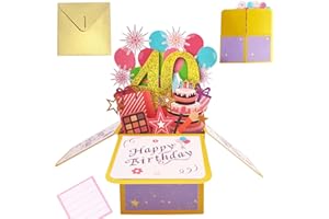 LWAIX Biglietto Biglietti Auguri Compleanno Pop Up 3d 40 Anni con Busta e Carta Interna Extra, Biglietto Auguri Compleanno per Donna Uomo (A 40)
