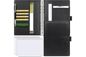 Femolity Leather A5 Ring Binder, 6 Round Ring Binder Planner Notebook Cover With 2PCS A5 Binder Pockets for A5 Filler Paper (Inner Paper Not Included) Black