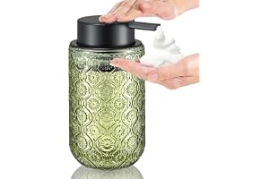 Cuxawamiyo tvåldispenser glas grön, tvålpump i skum med svart pump, elegant handtvåldispenser för badrum kök och dekoration
