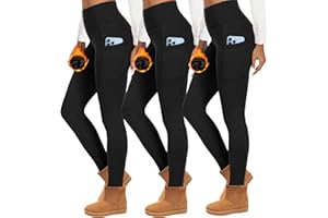 HIPOWER 3er Pack Thermoleggings Damen Mit Taschen Leggings Gefüttert Winter High Waist Fleece Warme Leggins Blickdicht Schwarz Sport Thermounterwäsche Laufhose Yogapants