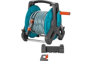 Gardena Kit dévidoir mural Classic 50 : dévidoir mobile, montage mural peu encombrant mais amovible à tout moment, avec tuyau de 20 m, lance multijets et différentes pièces (8009-20)